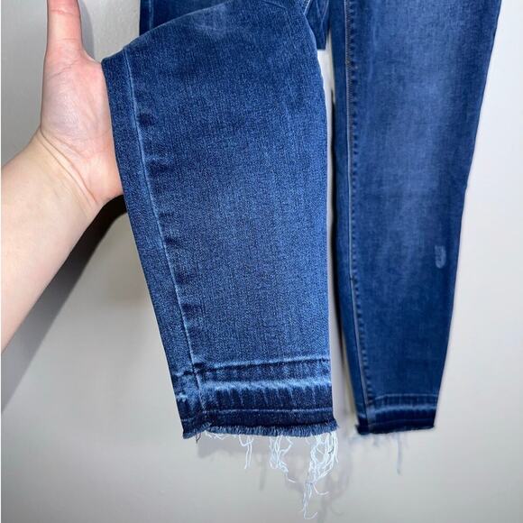 Spanx Distressed Skinny Jeans Dark Blue Wash Size Large Stretch Compression - Picture 5 of 7